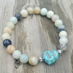 Handmade 12mm Amazonite Stretch Bracelet Buddah